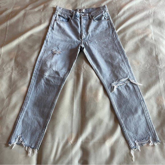 NEW! Agolde- Jamie High Rise Classic Light Wash Skeptic Distressed Jeans Size 27 - Picture 3 of 9